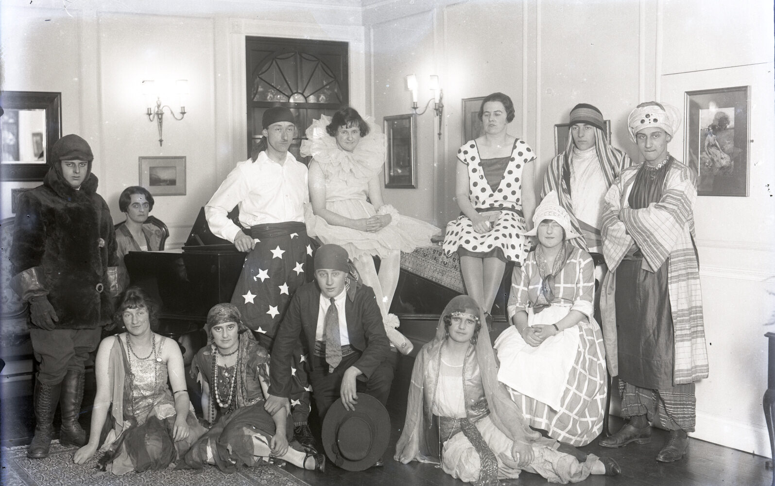 People dressed in costume for a fancy dress party