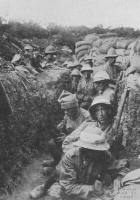 Soldiers in the First World War showing trench conditions.